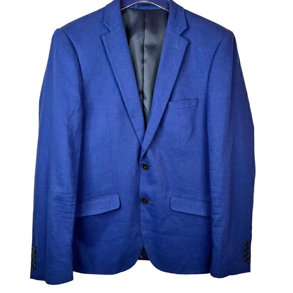 ASOS French Connection Linen Suit Jacket in Blue Men's Size 34